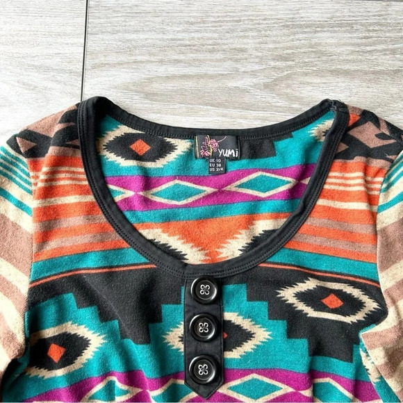 Yumi Boho Multiple Colour  Aztec Tribal Pattern Sweater Dress - Picture 6 of 14